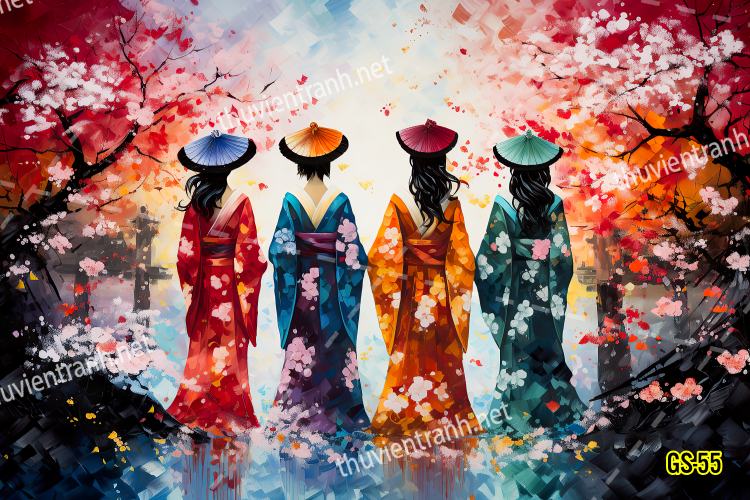 Tranh dán tường hoa cô gái Geisha Nhật Bản-GS-55 - Kết quả tìm kiếm tranh tường